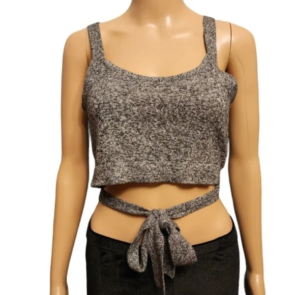 Aerie Heather Gray Knit Tank Top With Wrap Waist Tie Size M - Picture 2 of 11